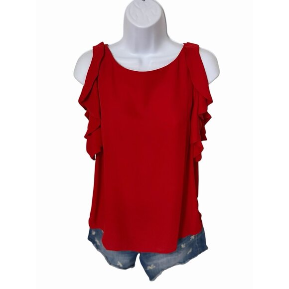 Banana Republic Red Flutter Sleeve Blouse Scoop Neck Small - Picture 4 of 11